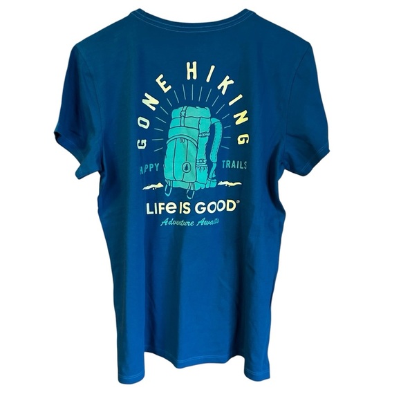 NWT Life Is Good Women’s Gone Hiking Trails Crusher Tee Teal Sz L - Picture 2 of 5